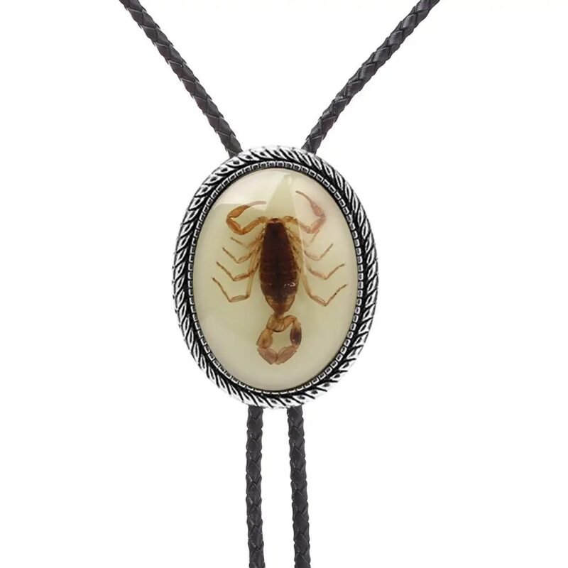Glow in the Dark Scorpion Bolo Tie for Men, Western Cowboy Necktie with Real Scorpion - Image 2