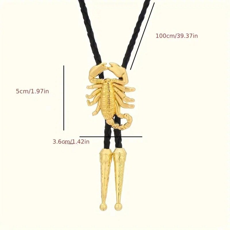 3D Scorpion Bolo Tie for Men, Western Cowboy Necktie with Genuine Leather Rope, Vintage Silver Metal Animal Pendant - Image 4