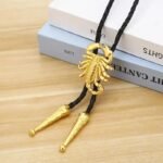 3D Scorpion Bolo Tie for Men, Western Cowboy Necktie with Genuine Leather Rope, Vintage Silver Metal Animal Pendant