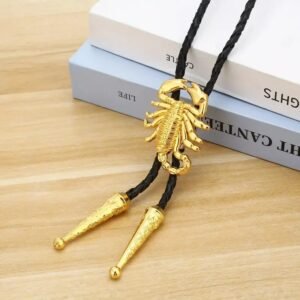 3D Scorpion Bolo Tie for Men, Western Cowboy Necktie with Genuine Leather Rope, Vintage Silver Metal Animal Pendant